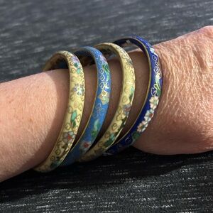 Vintage Cloisonné Floral Bangle Bracelets – Robin's Egg and Cobalt Blue & Cream